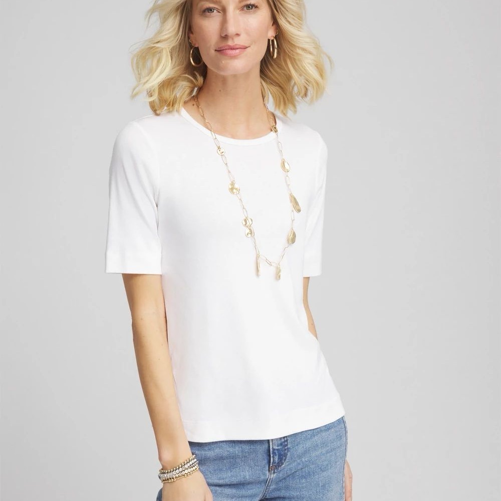 Chico's White Elbow Length Short Sleeve Tee M